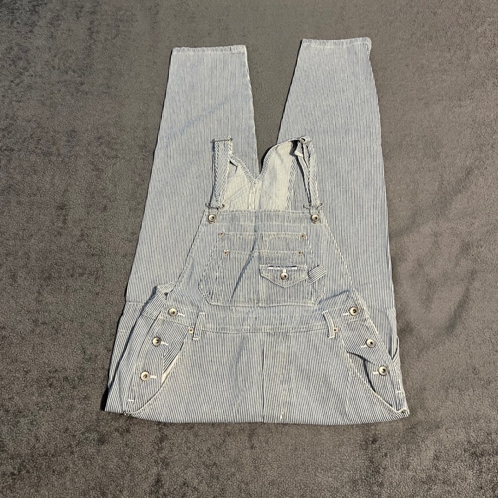 Vintage No Excuses Women's Denim Hickory Stripe Overalls Cotton Bibs 34x29